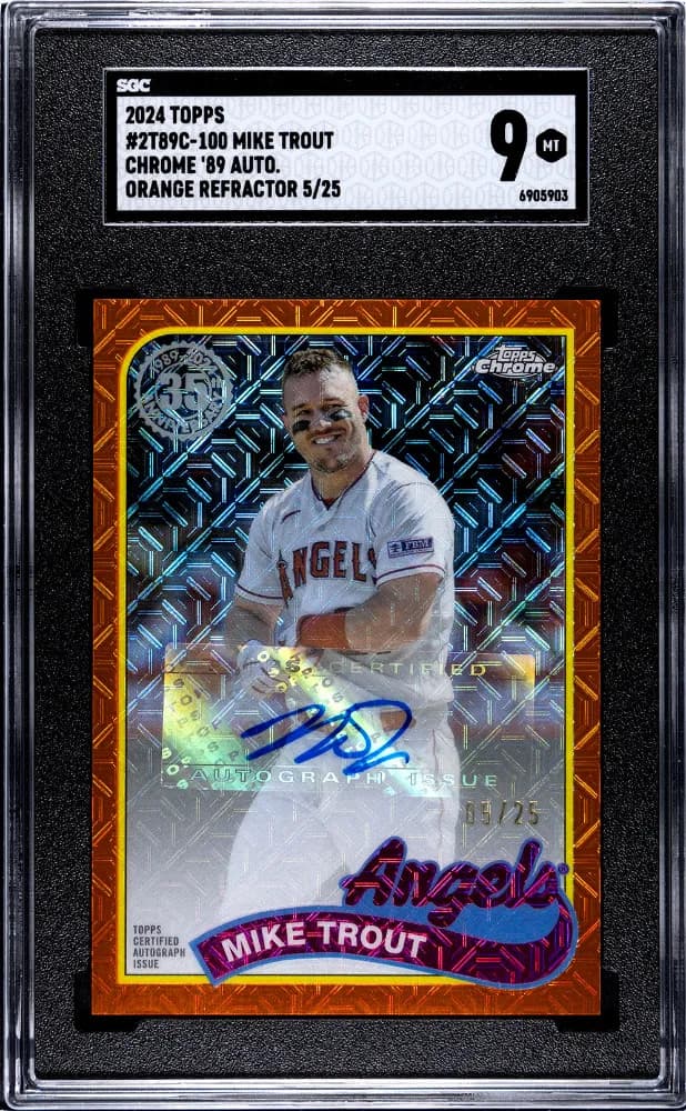 2024 Topps Mike Trout #2T89C-100 CH. '89 Autograph Orange Refractor SGC 9