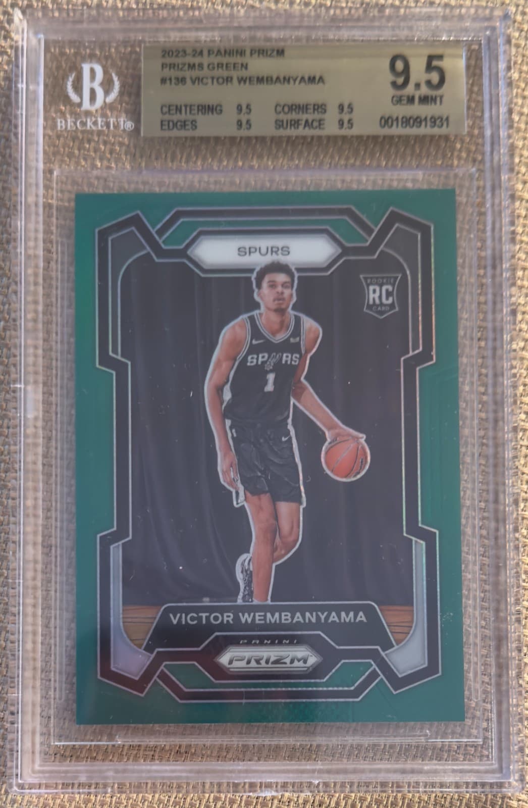 2023-24 Panini Prizm Green Prizm Victor Wembanyama #136 BGS 9.5 GEM MINT!