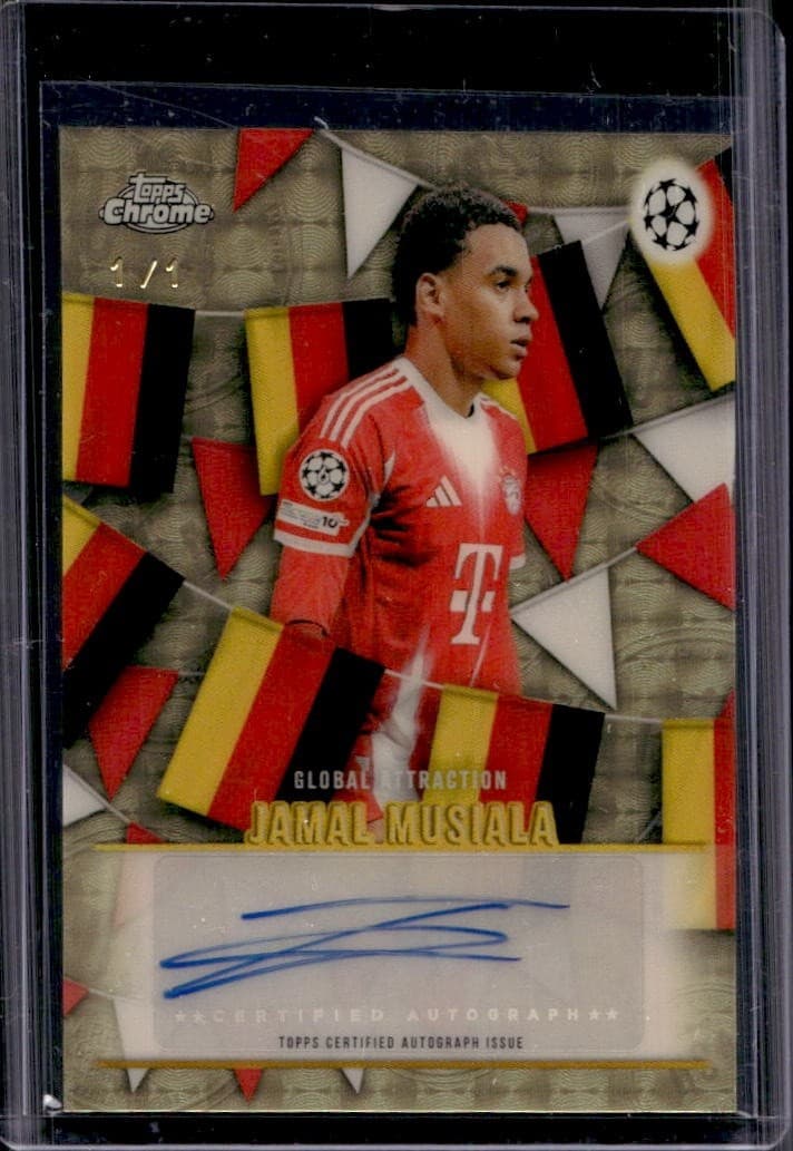 2025-26 Topps Chrome UEFA Jamal Musiala Global Attraction Auto SuperFractor #1/1