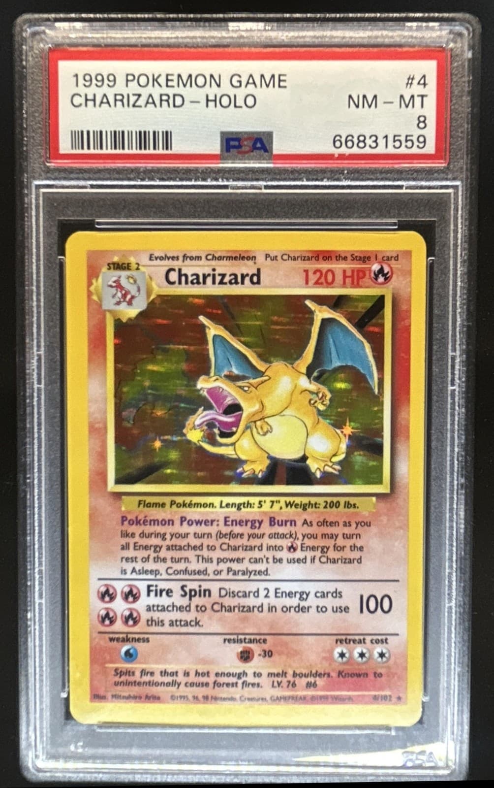 1999 Pokemon Unlimited Charizard Rare Holo #4/102 PSA 8