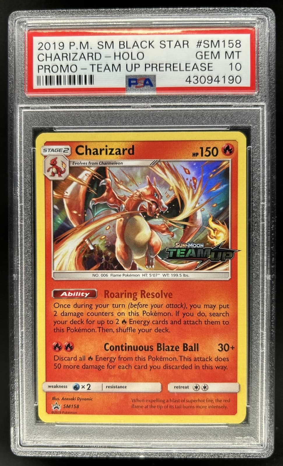 2019 Pokemon Team Up Prerelease Promo Charizard Holo #SM158 PSA 10 GEM MINT