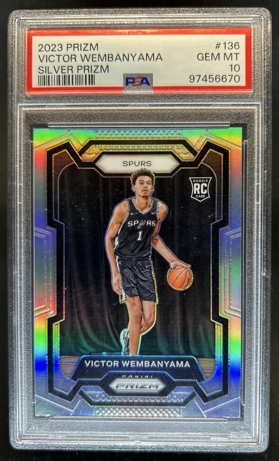2023-24 Panini Prizm Victor Wembanyama RC Prizm Silver Rookie #136 Spurs PSA 10
