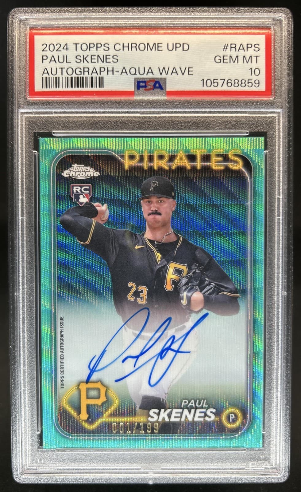 2024 Topps Chrome Update Paul Skenes Auto Aqua Wave Refractor RC #/199 PSA 10