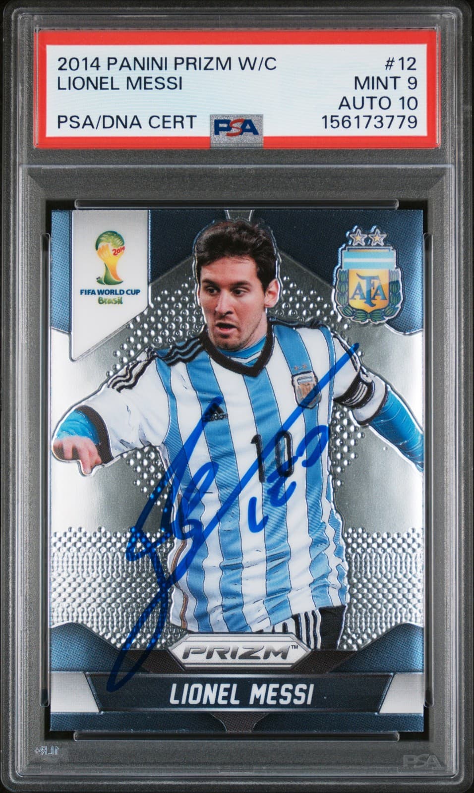 Lionel Messi Signed 2014 Panini Prizm World Cup Soccer #12 PSA/DNA 9/10 AUTO