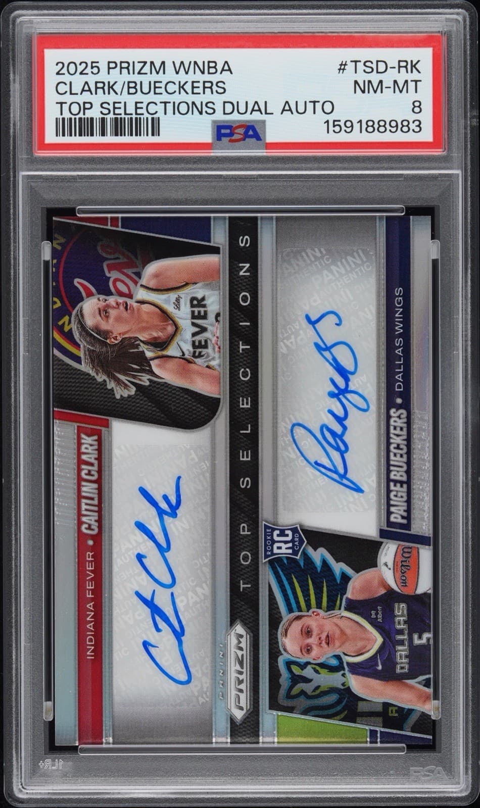 Panini 2025 Prizm WNBA Clark/Bueckers Top Selections Dual Auto /10 PSA 8 #TSD-RK