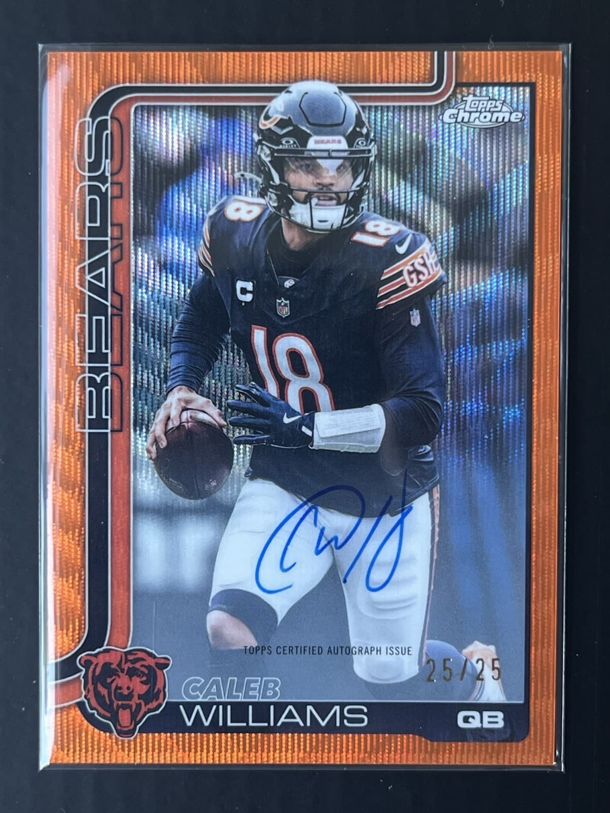 2025 Topps Chrome Caleb Williams Auto Orange Wave Refractor 25 / 25 #BA-CW Bears