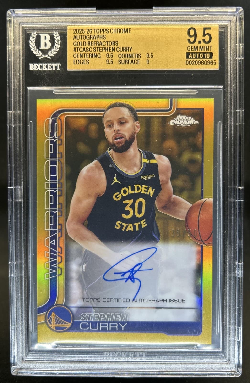 2025-26 Topps Chrome Stephen Curry Auto Gold Refractor #/50 BGS 9.5 Auto 10