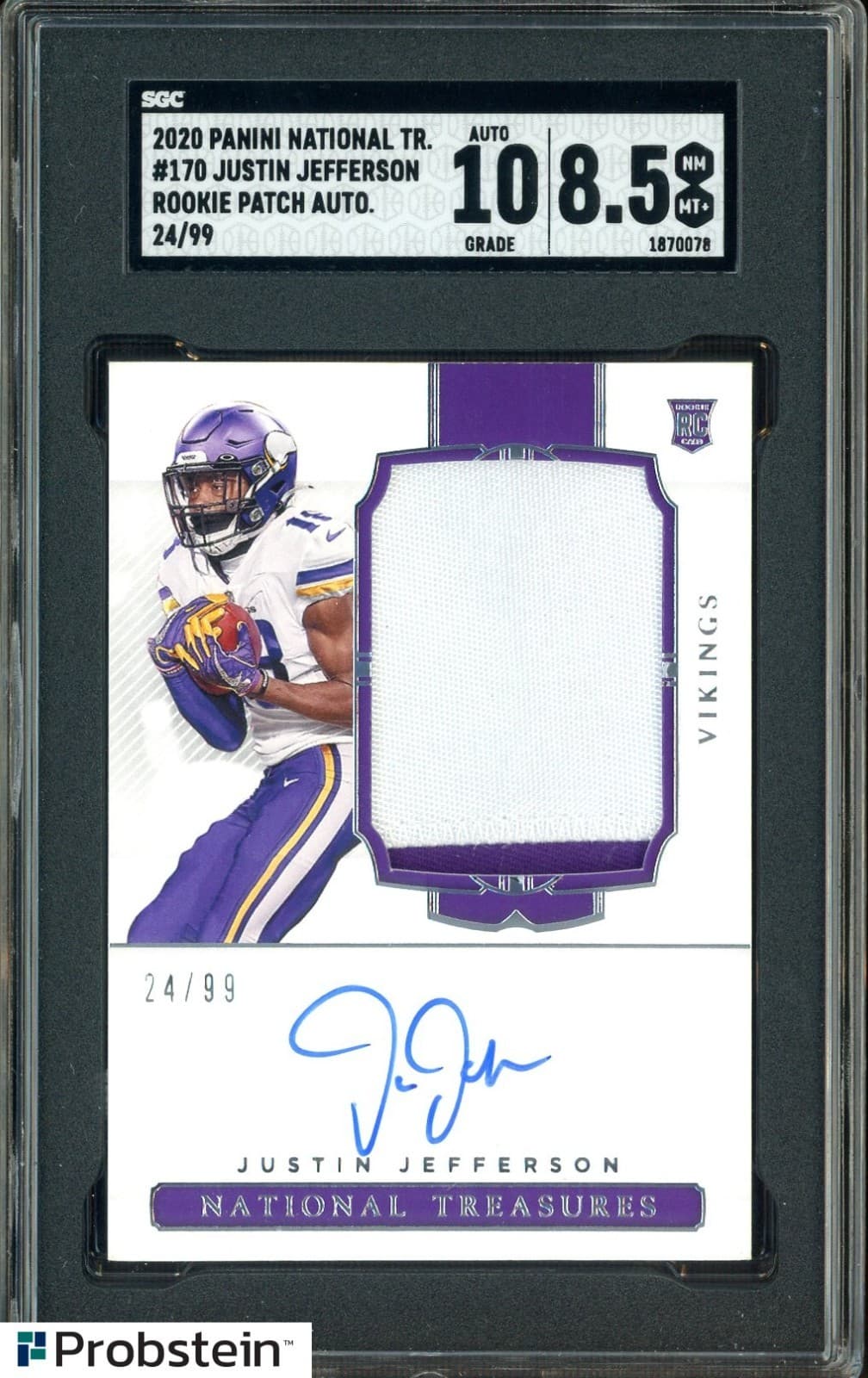 2020 National Treasures #170 Justin Jefferson RC Patch 24/99 SGC 8.5 w/ 10 AUTO