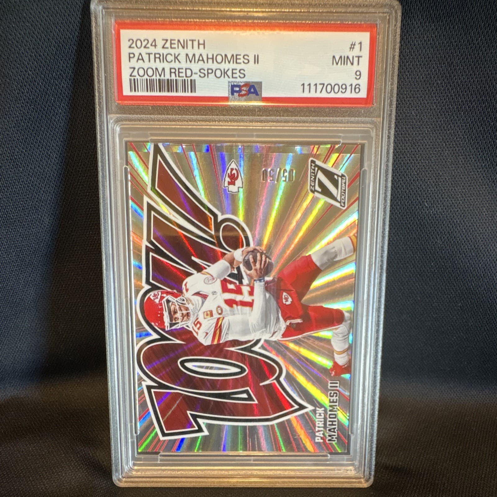 Panini 2024 Zenith Zoom Patrick Mahomes II Red-Spokes #1 PSA 9 /50 Chiefs