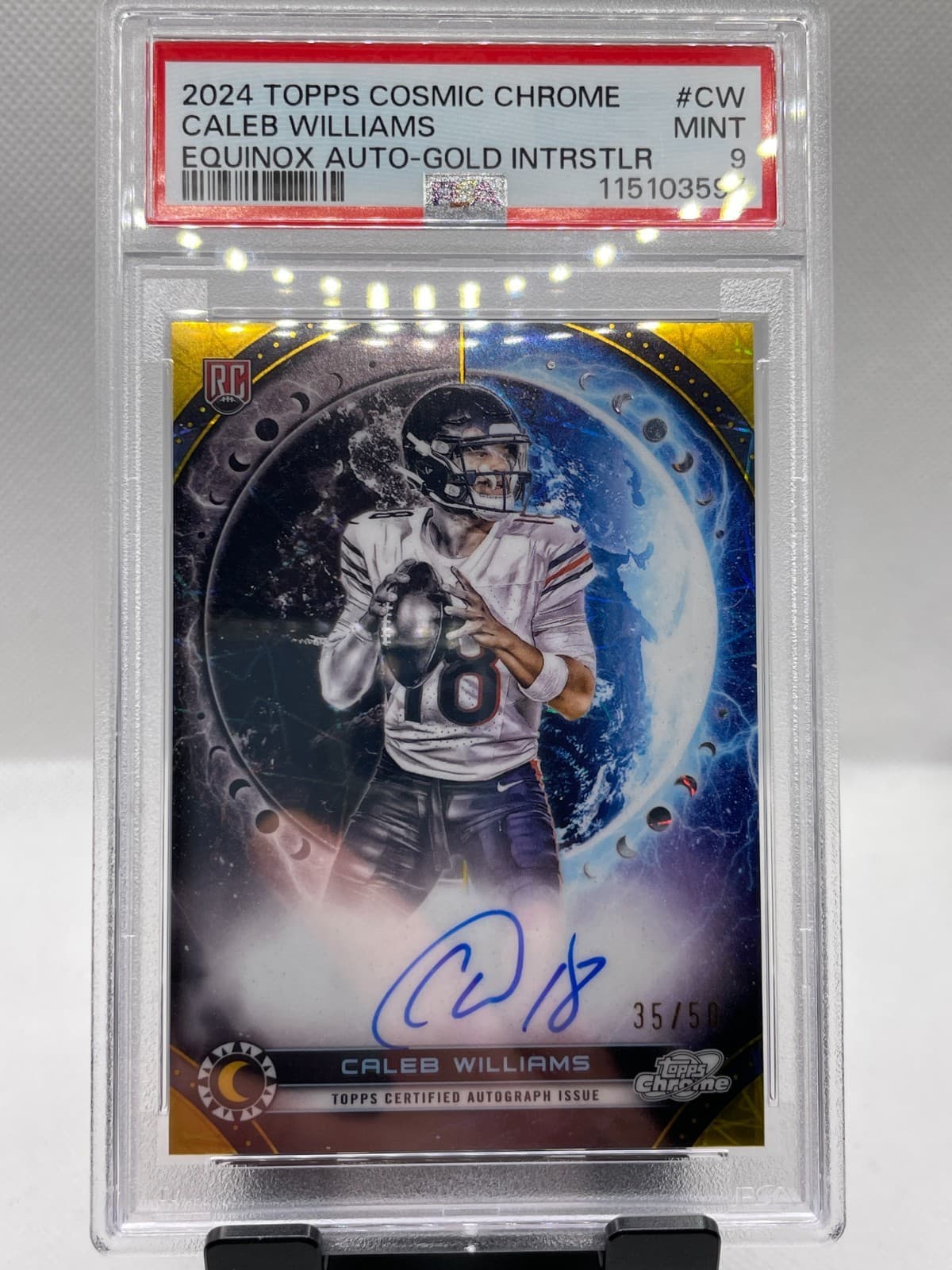 Topps 2024 Cosmic Chrome Caleb Williams Gold Interstellar Auto /50 PSA 9