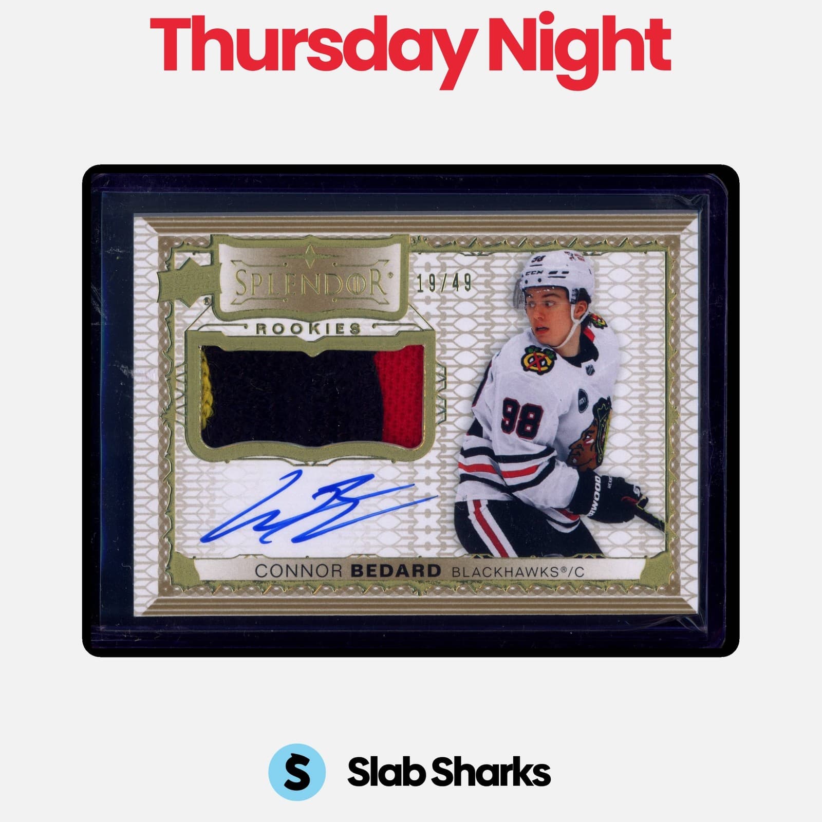2023 Upper Deck the Cup #Sp-Cb Connor Bedard Splendor Rookie Patch Auto Rc /49