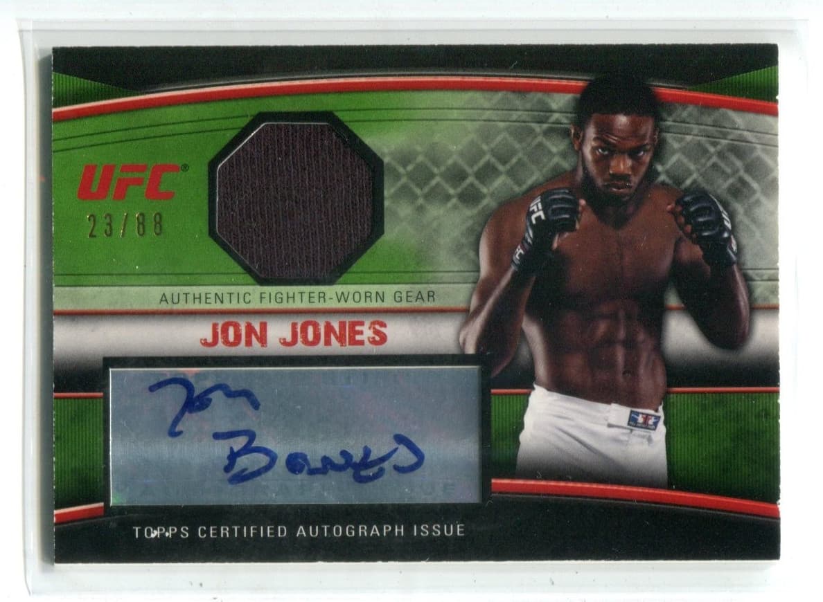 2010 Topps UFC Knockout #AFG-JJ Jon Jones Green Game-Used Patch Auto 23/88
