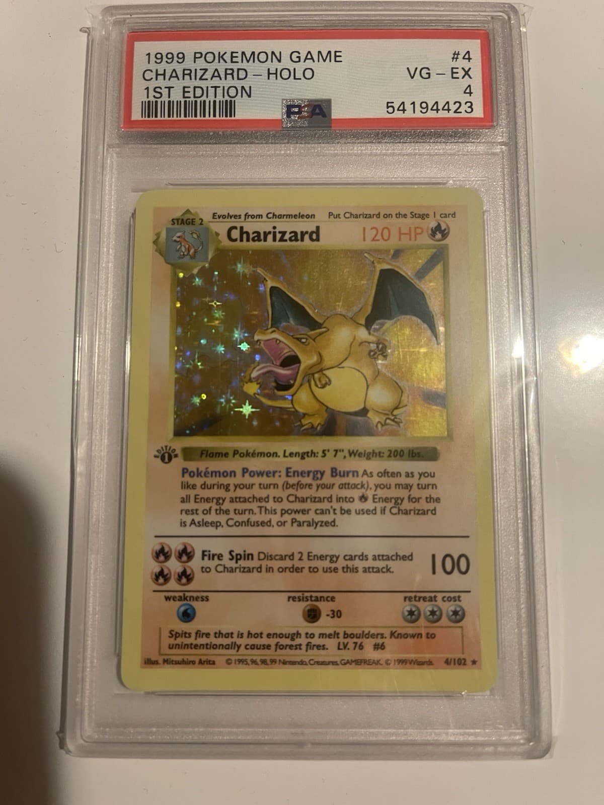 Pokemon Charizard Base Set Shadowless 1st Edition Holo Rare #4 PSA 4 Thick Stamp