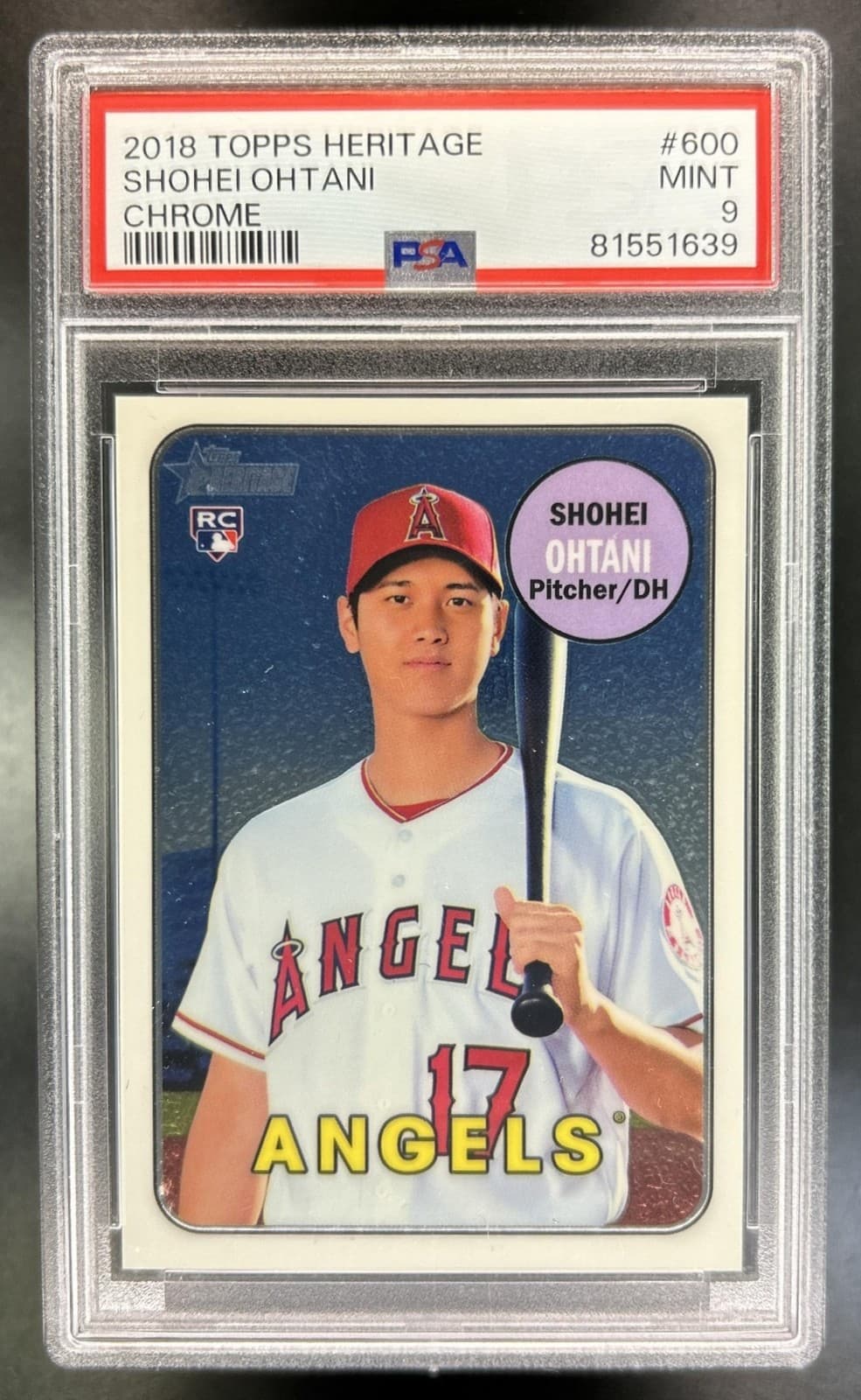 2018 Topps Heritage Shohei Ohtani Chrome RC Rookie #/999 Angels PSA 9