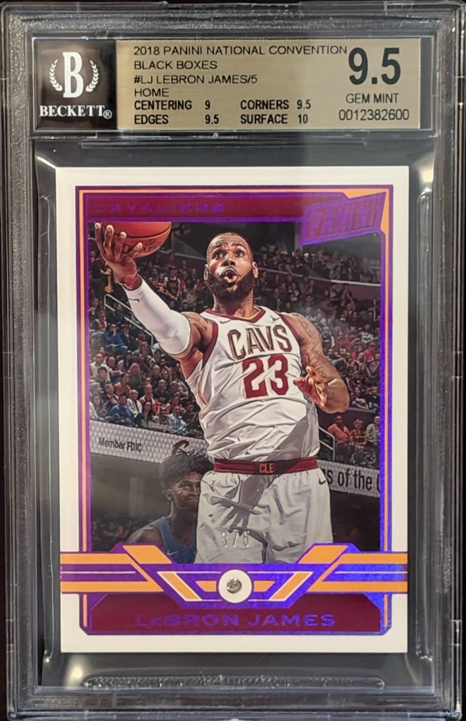 2019 LeBron James #LJ National Black Box Purple Home BGS 9.5 GEM MINT SSP 3/5