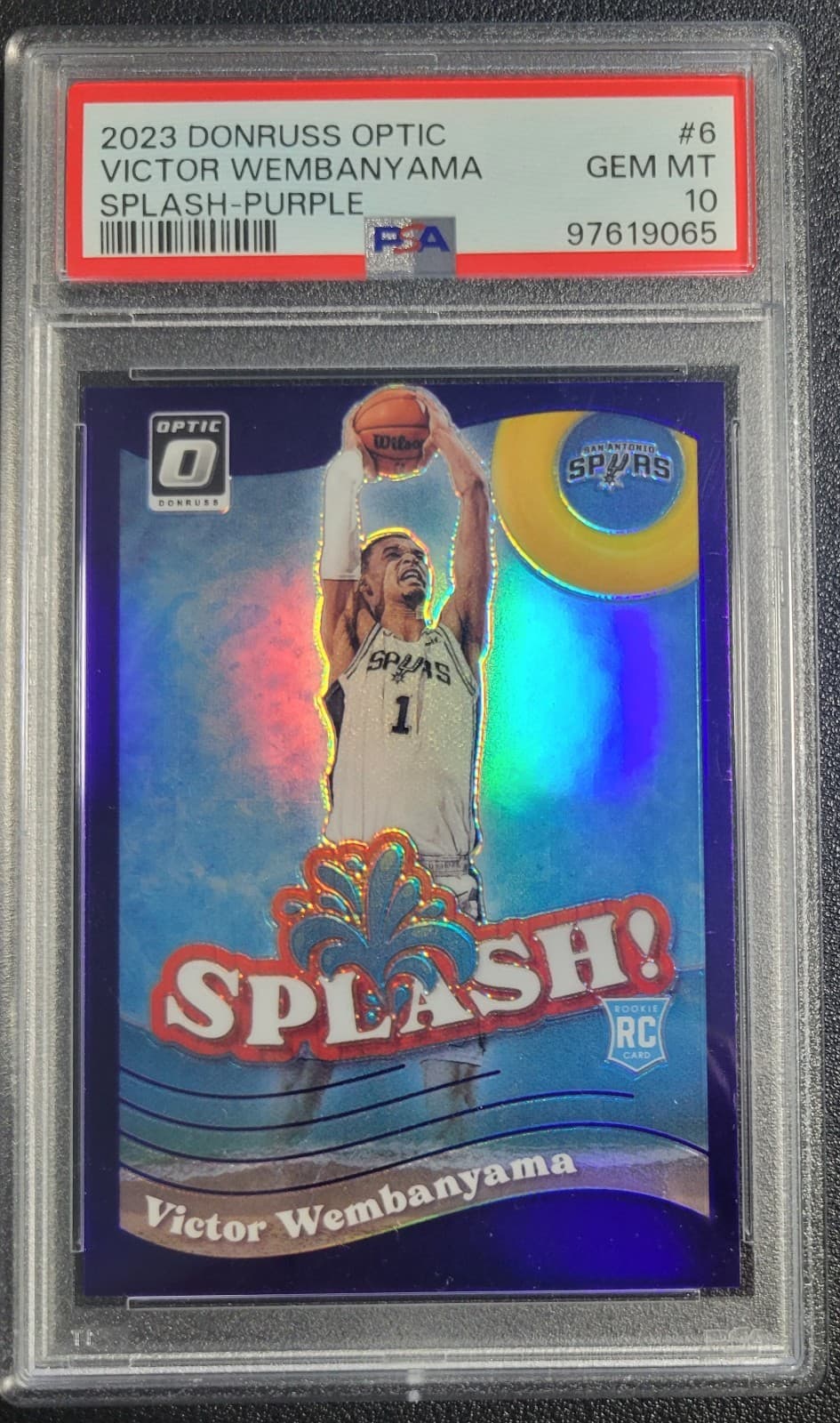 2023 Donruss Optic - Splash! Victor Wembanyama #6 Purple Prizm (RC) PSA 10