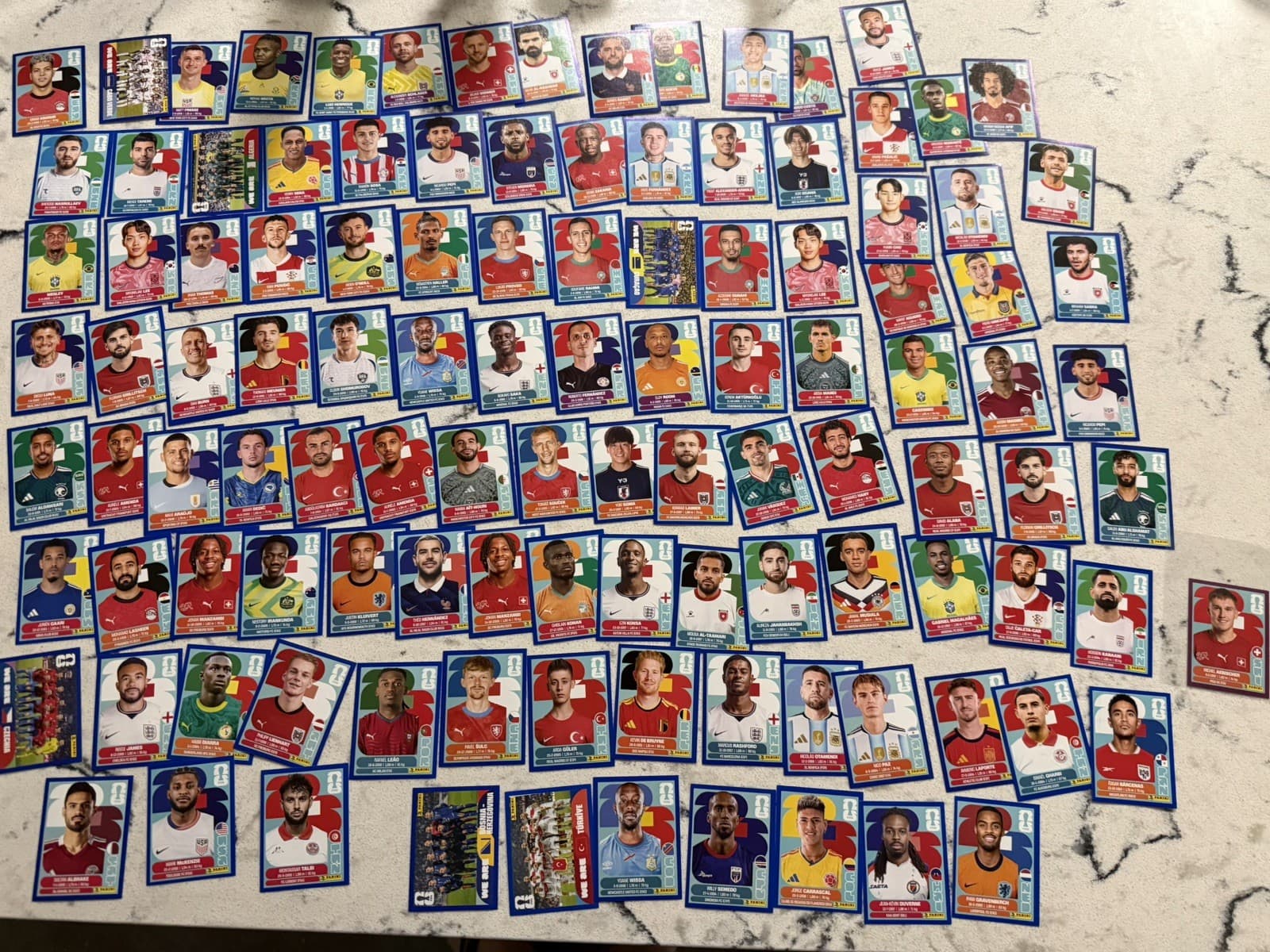 2026 Panini FIFA World Cup Blue Parallel Sticker Lot (112 stickers + 1 Purple)