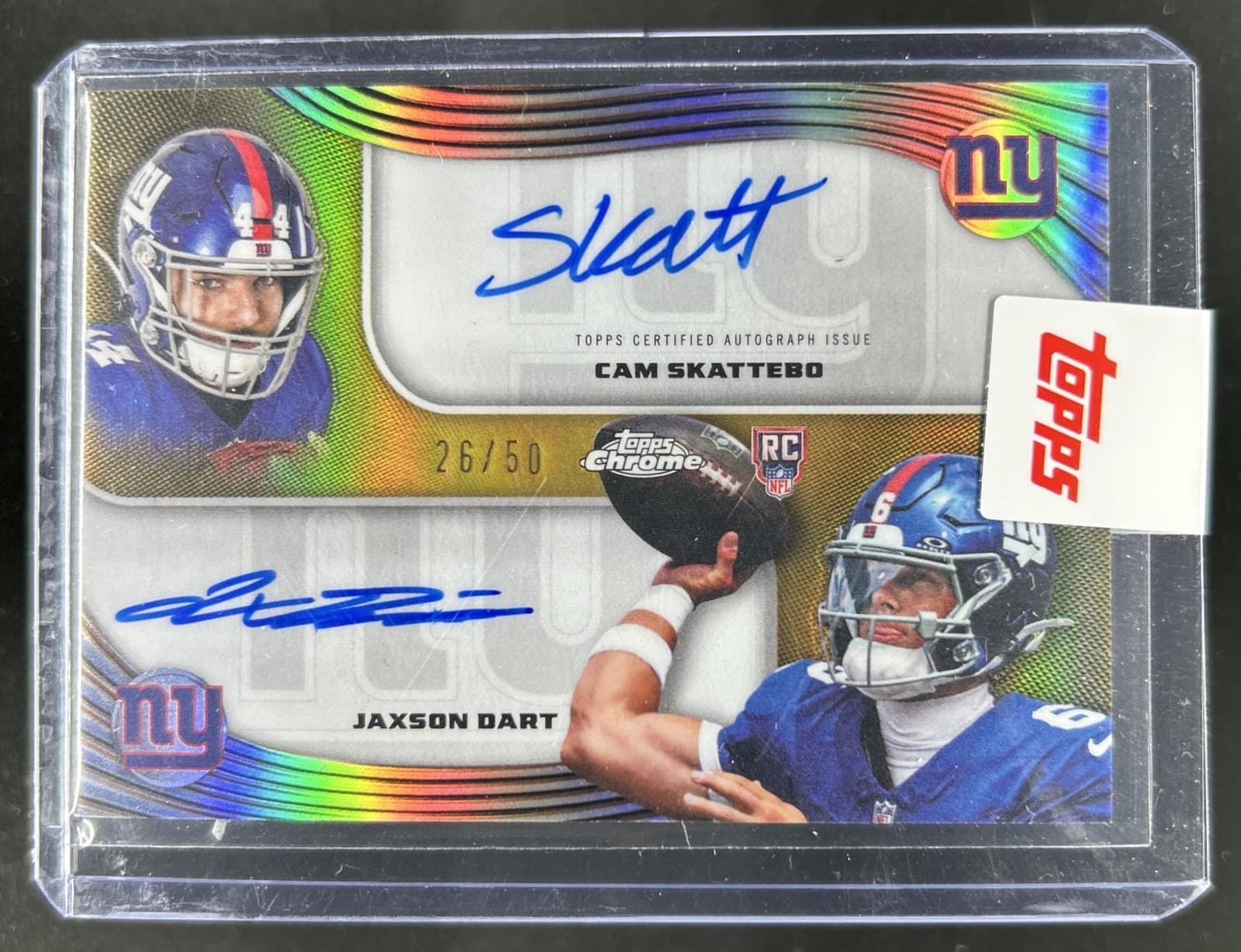 2025 Topps Chrome Cam Skattebo Jaxson Dart Dual Auto RC Gold Refractor #/50