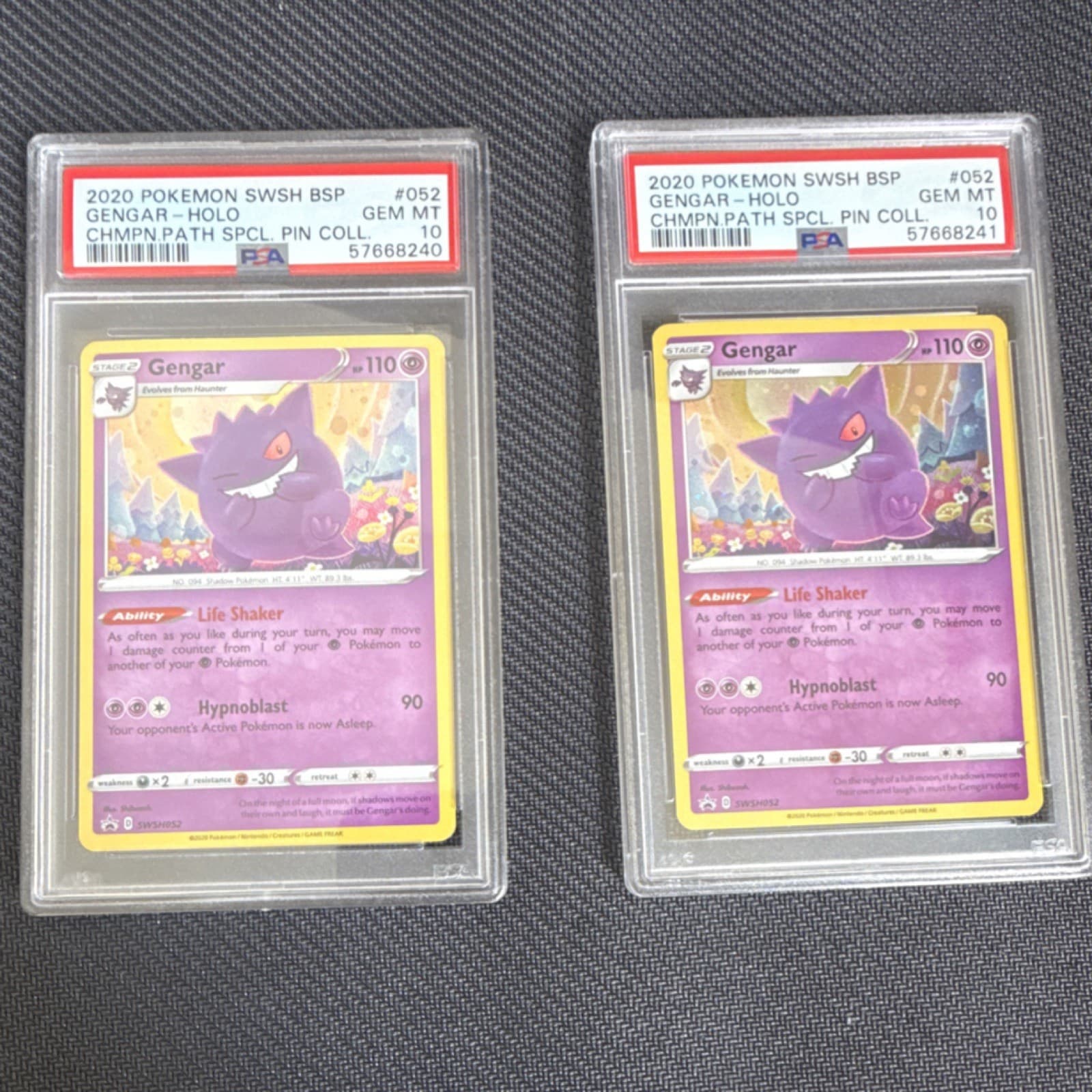 Pokemon 2020 Gengar Holo #052 PSA 10 Lot of 2 Champion Path Pin Collection Promo