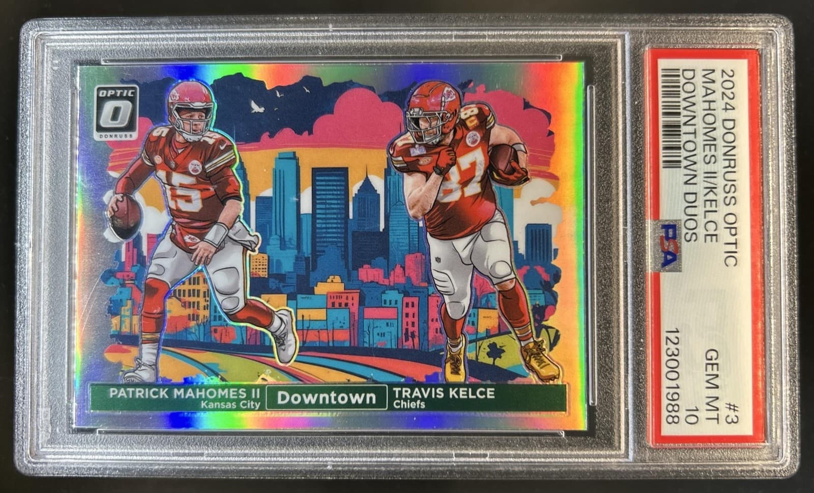 2024 Donruss Optic Patrick Mahomes II Travis Kelce Downtown Duos SSP #3 PSA 10