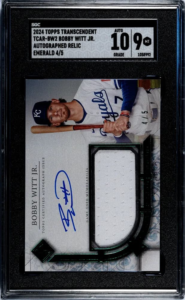 2024 Topps Transcendent Bobby Witt JR. #TCAR-BW2 Auto Relic /10 SGC 9 Auto 10