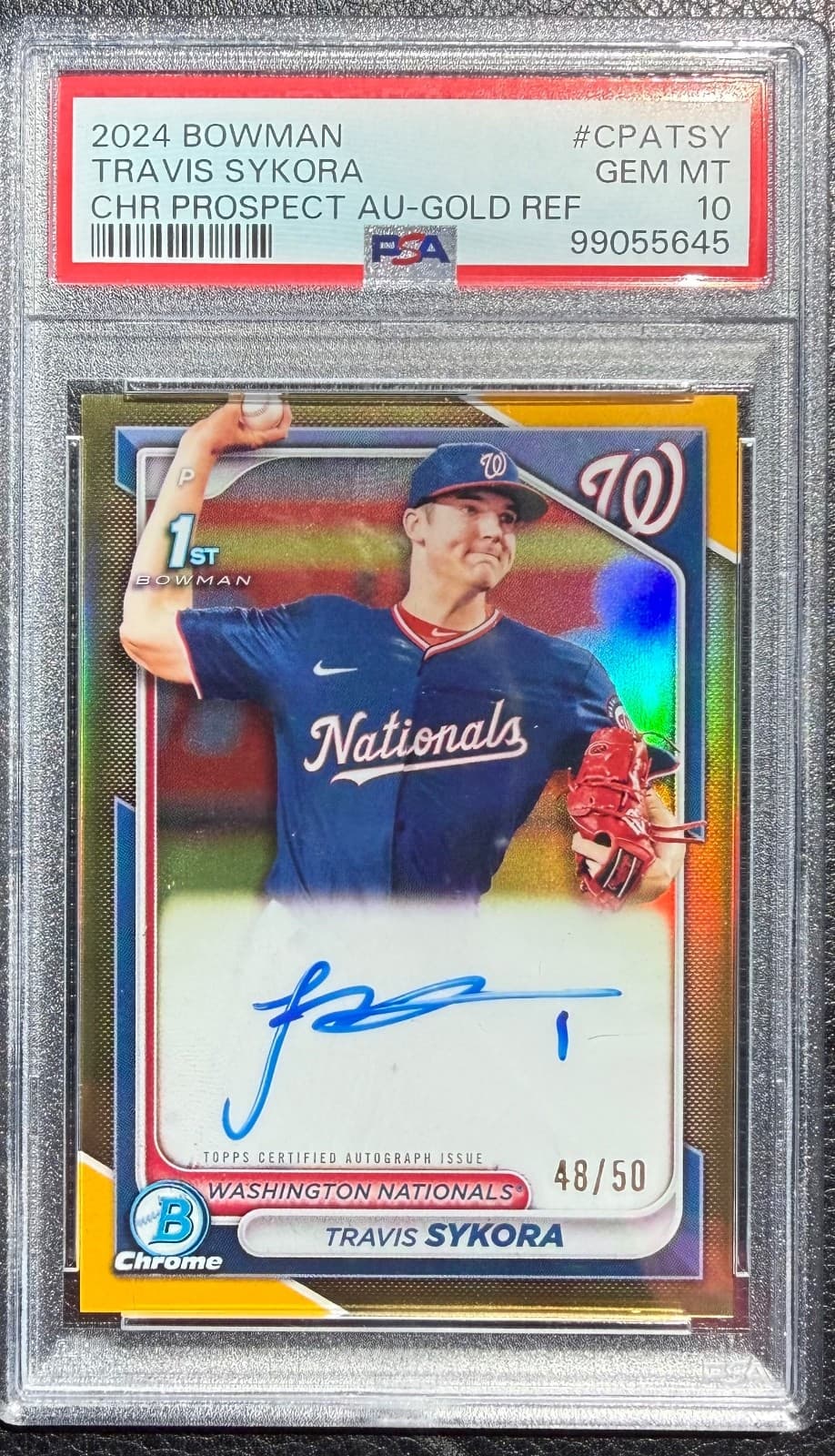 2024 Bowman - Chrome Autograph Travis Sykora True Gold Refractor PSA 10 /50