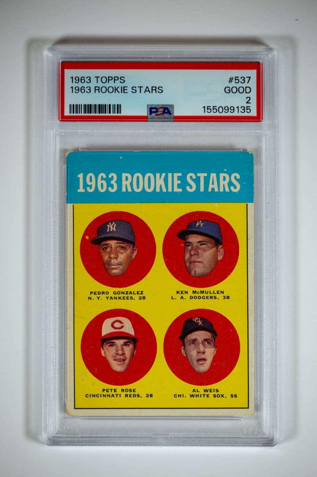 1963 Topps - Pete Rose Rookie Stars Card #537 Freshly Graded PSA 2