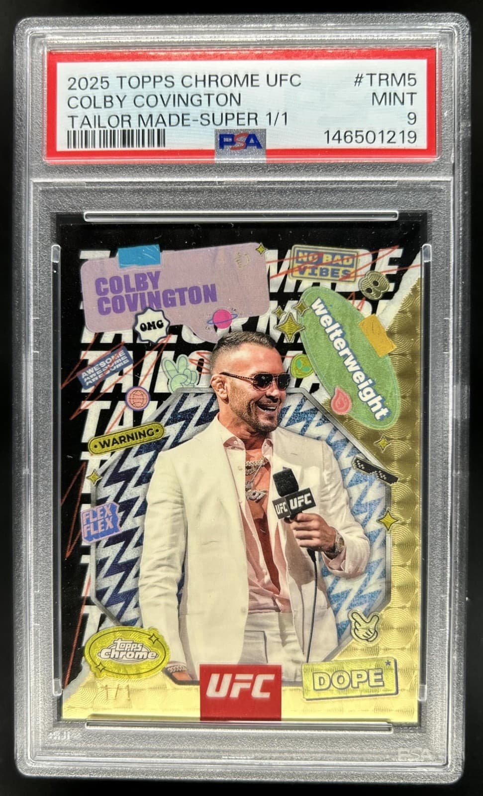 2025 Topps UFC Chrome Colby Covington Tailor Made SuperFractor #1/1 PSA 9