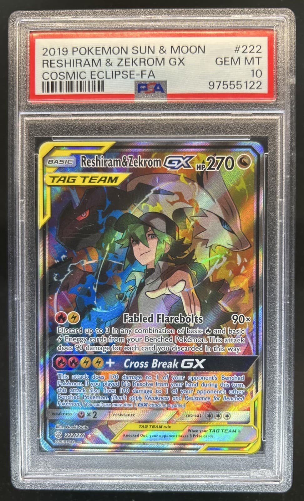 2019 Pokemon SM Cosmic Eclipse Reshiram Zekrom Tag Team #222/236 PSA 10 GEM MINT