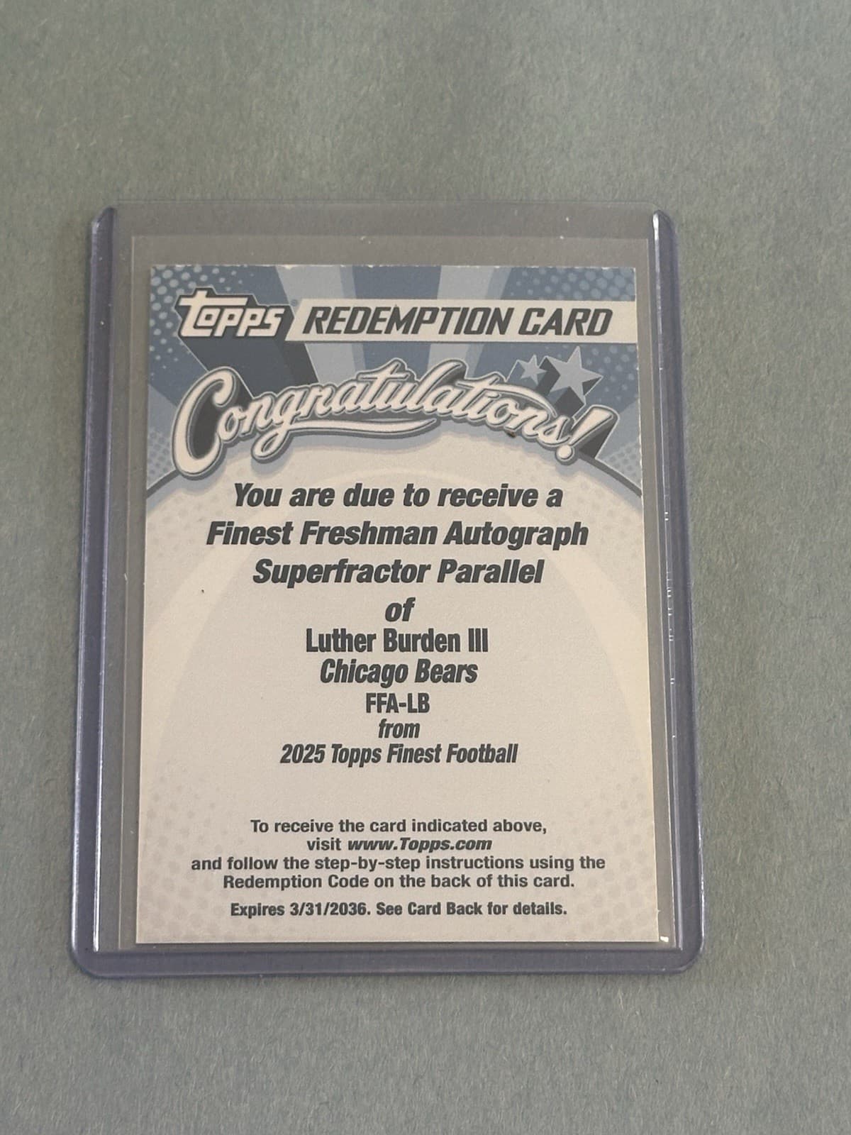 2025 Topps Finest Football Luther Burden Finest Freshman Auto SUPERFRACTOR #1/1