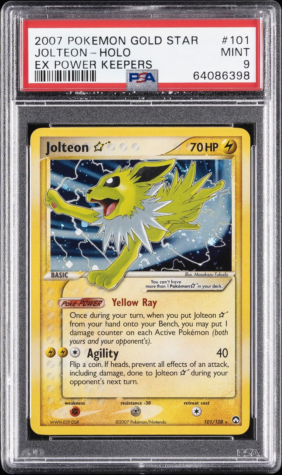 2007 POKEMON EX POWER KEEPERS GOLD STAR #101 JOLTEON-HOLO PSA 9