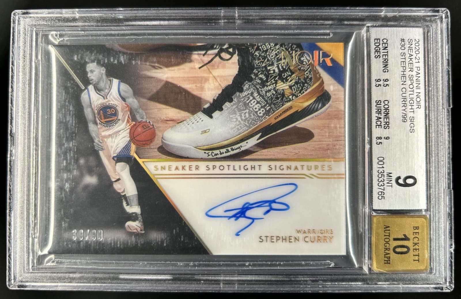 2020-21 Noir Stephen Curry Sneaker Spotlight Signatures Auto #/99 BGS 9/10