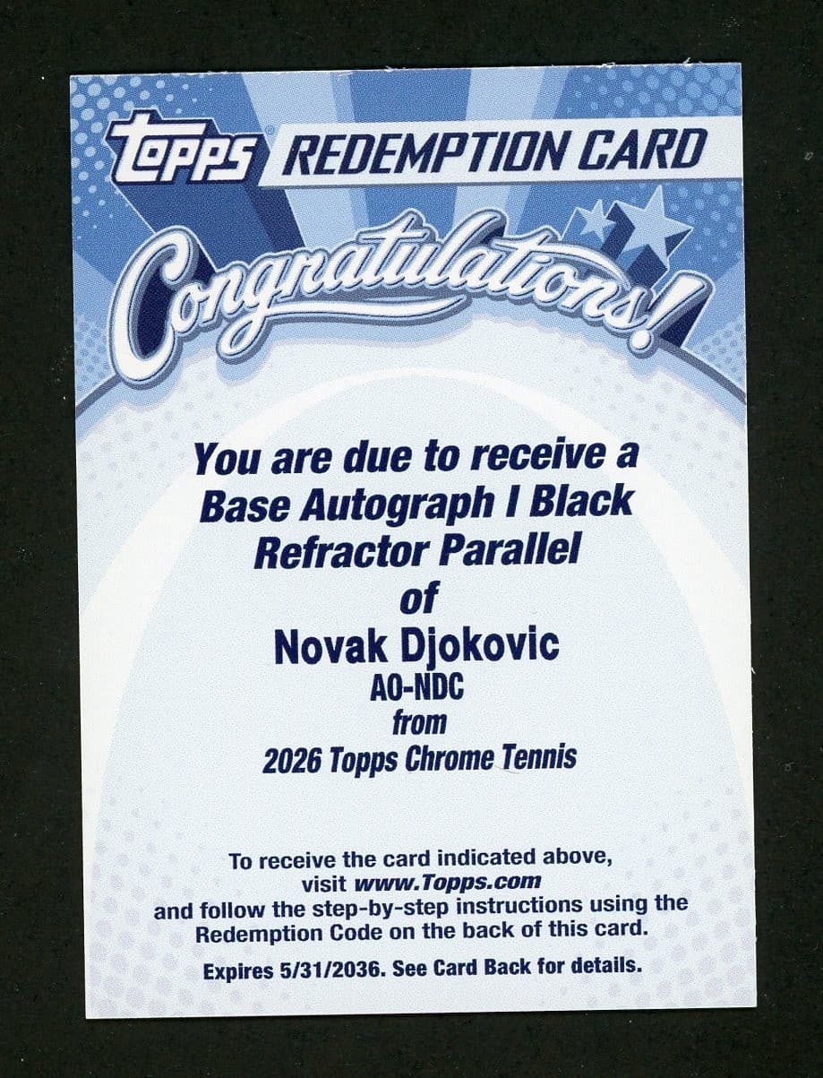 2026 Topps Chrome Novak Djokovic Auto Autograph I Black Refractor #/10