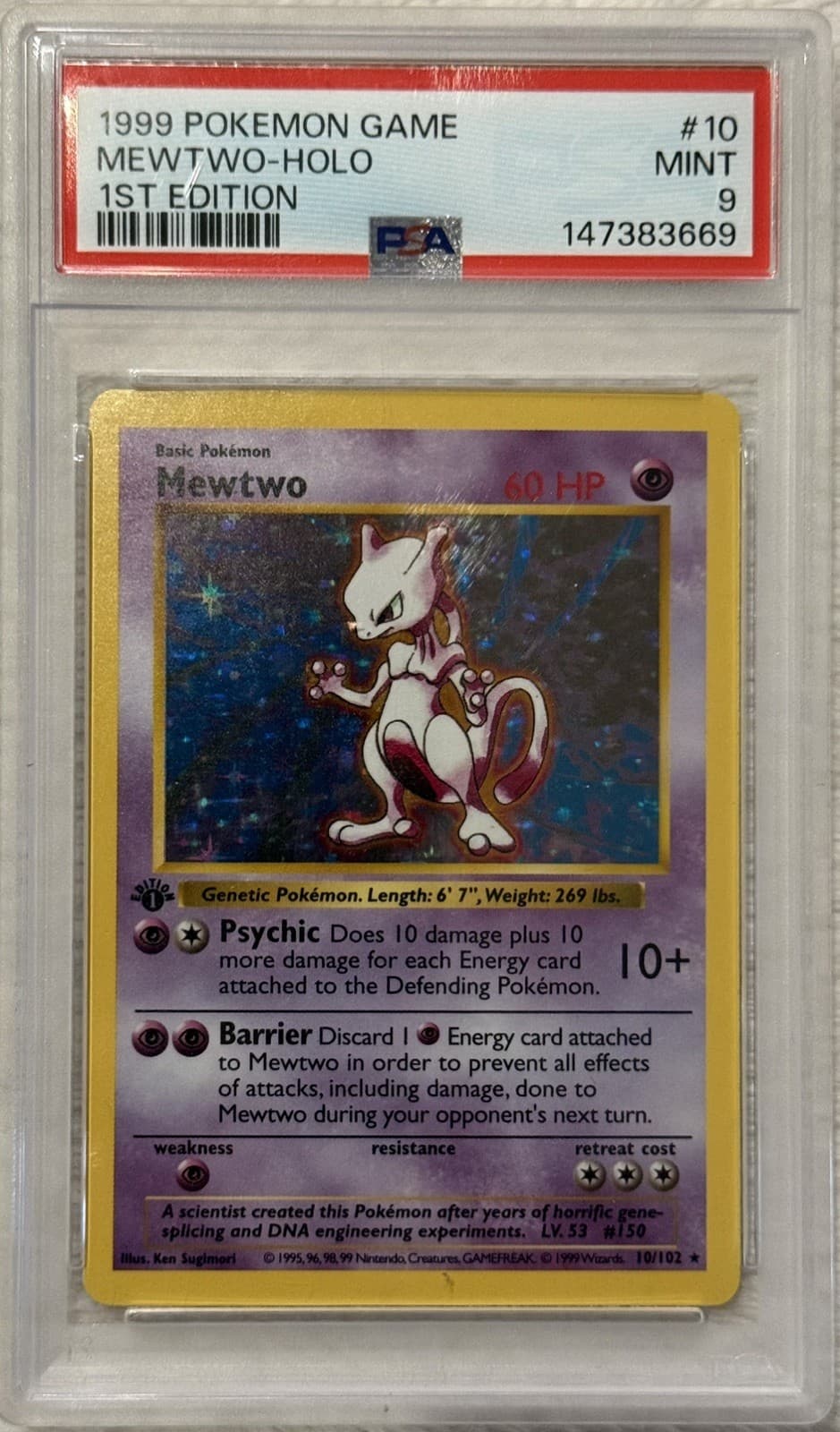 1999 POKEMON BASE SET 1ST EDITION #10 MEWTWO-HOLO PSA 9 - Super Rare