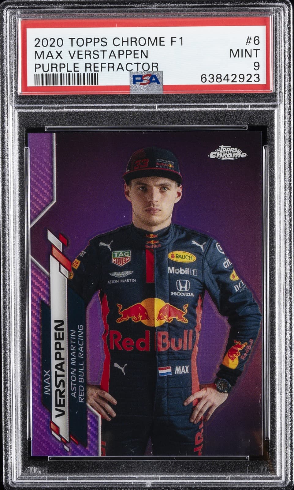 2020 Topps Chrome Formula 1 Purple Refractor #6 Max Verstappen Rookie /399 Psa 9