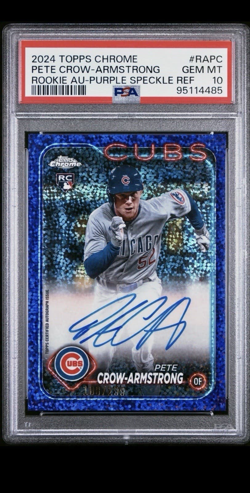 2024 Topps Chrome Pete Crow-Armstrong #RA-PC Purple Speckle Auto /299 PSA 10 RC