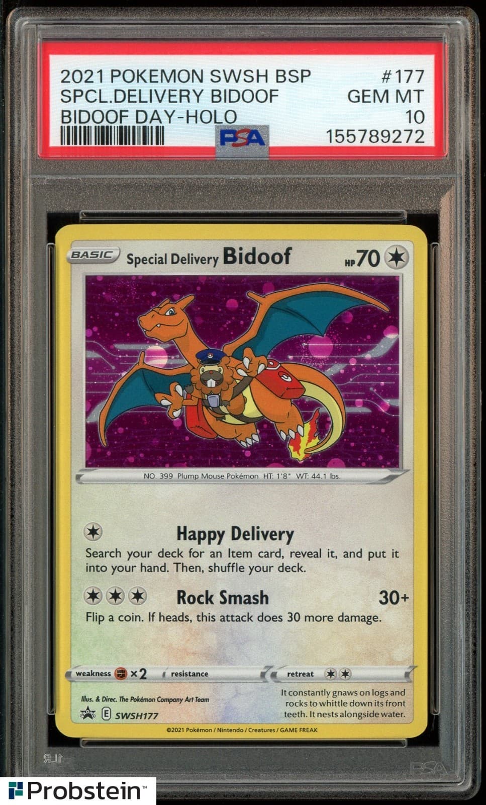 2021 Pokemon SWSH BSP Bidoof Day #177 Special Delivery Bidoff PSA 10 GEM MINT