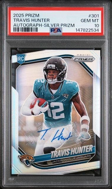 2025 Panini Prizm Travis Hunter Silver Rookie Auto #301 PSA 10
