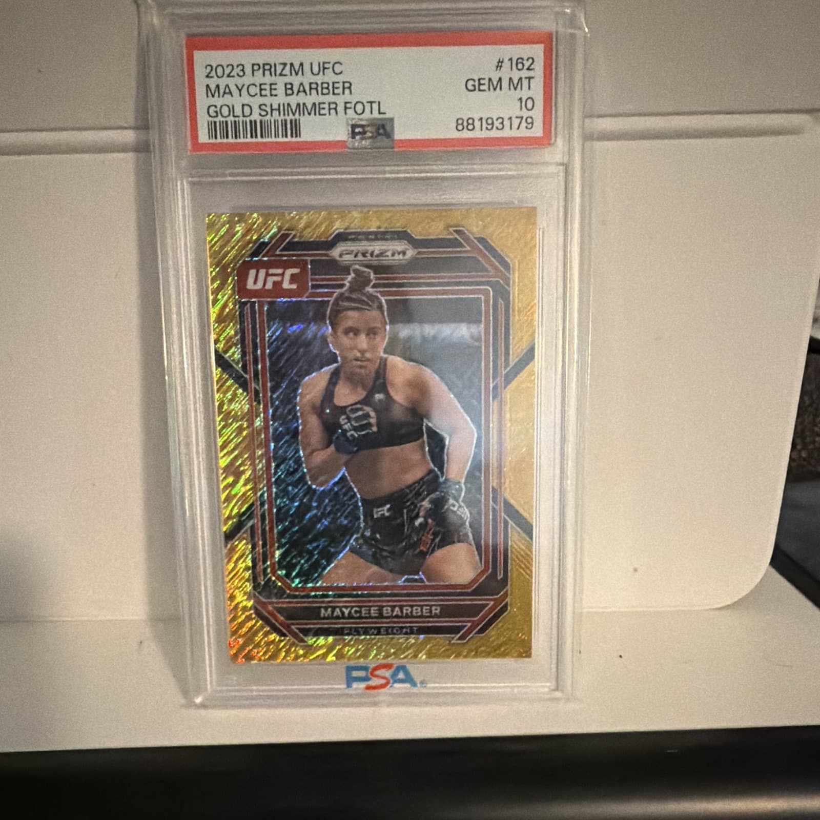 Panini 2023 Prizm UFC MMA MAYCEE BARBER Gold Shimmer FOTL 2/3 #162 PSA 10