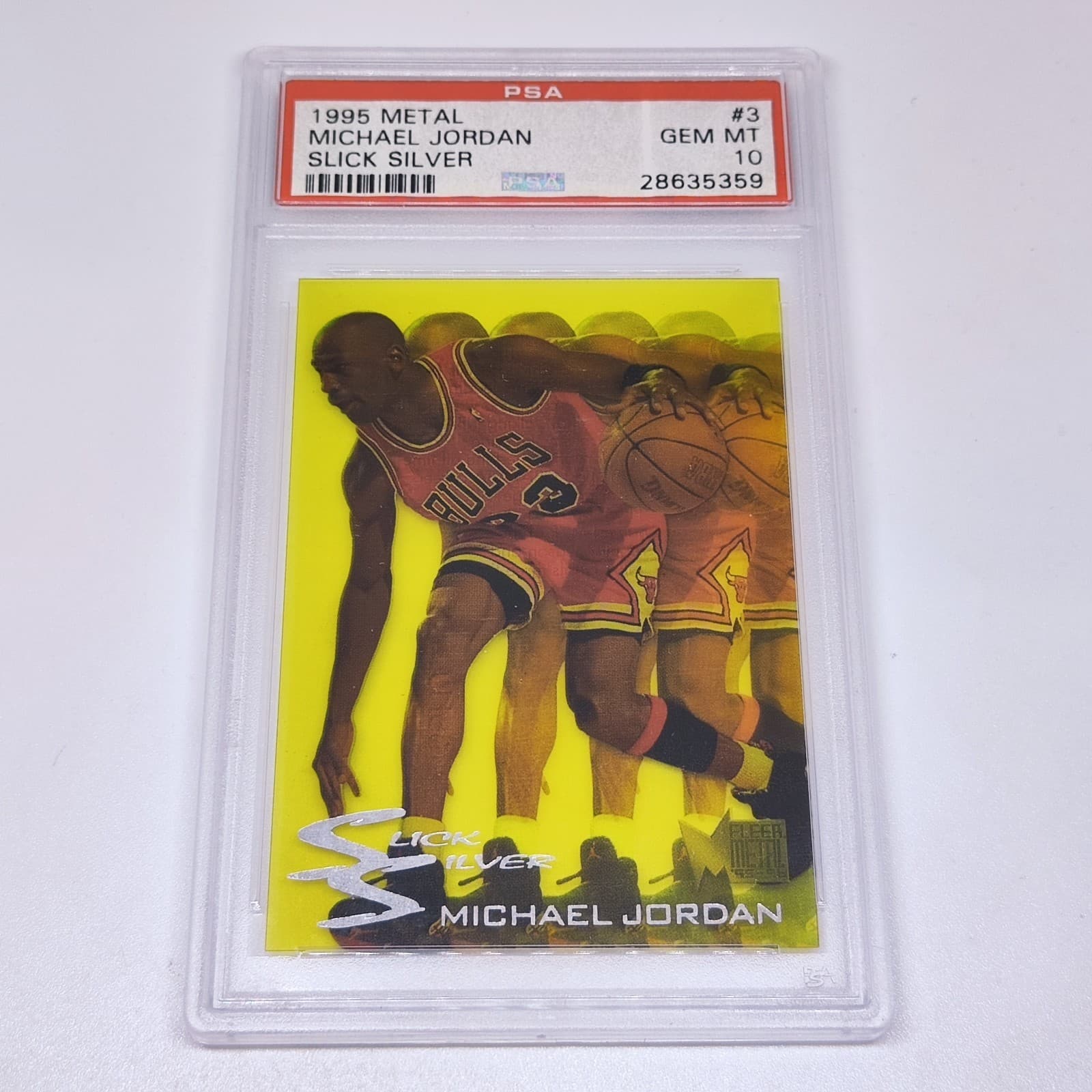 1995-96 Fleer Metal Slick Silver #3 MICHAEL JORDAN PSA 10!! Condition Yellowing