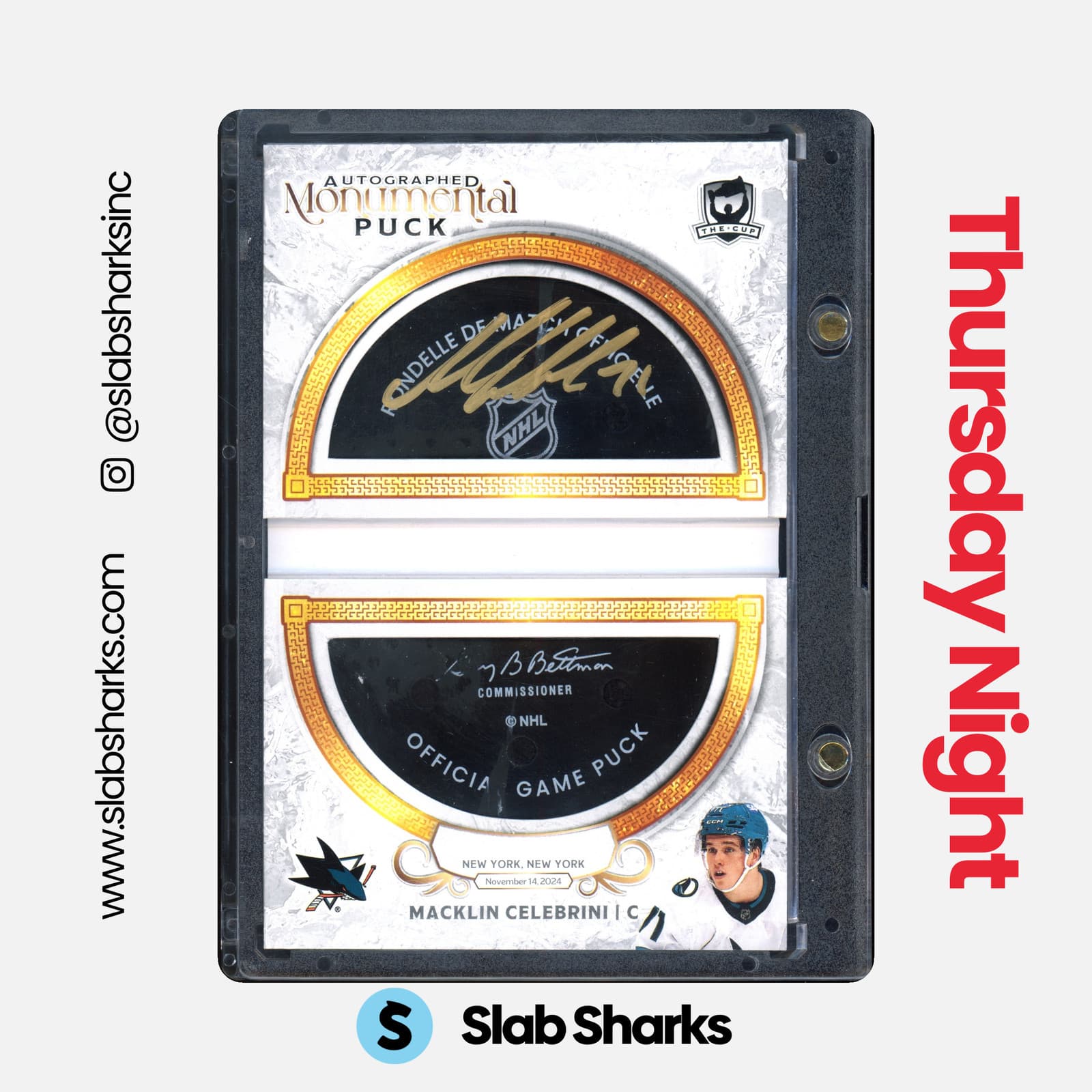 2024 UPPER DECK THE CUP MACKLIN CELEBRINI MONUMENTAL PUCKS ROOKIE AUTO RC 1/1