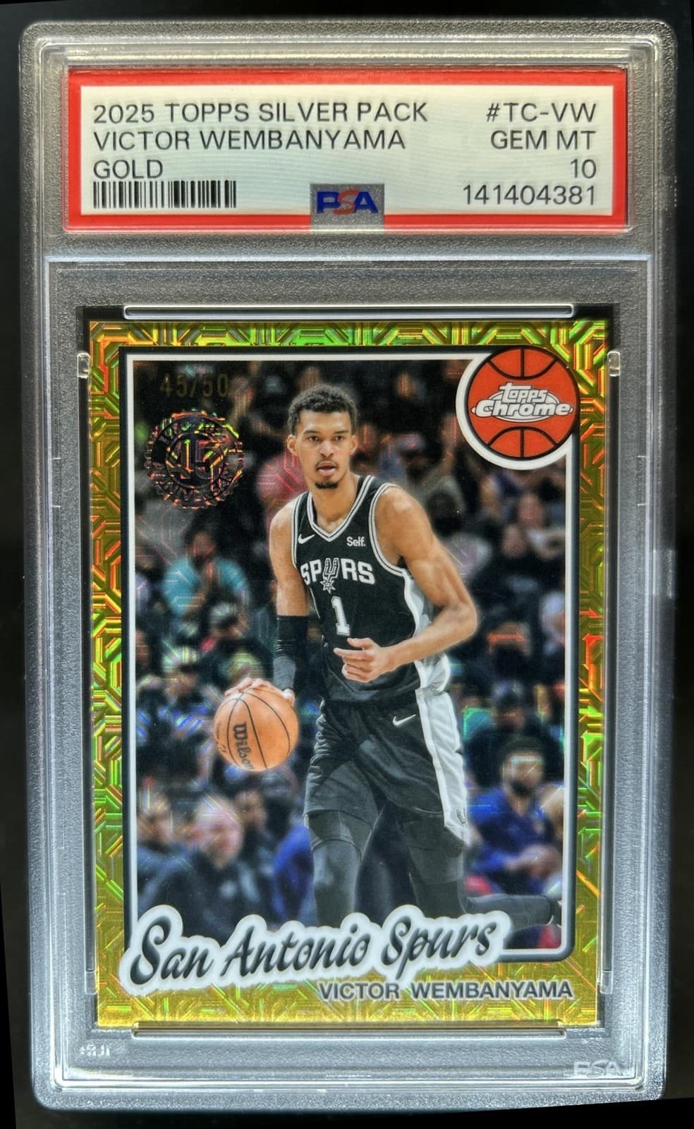 2025-26 Topps Victor Wembanyama 1980-81 Chrome Gold Mojo Refractor #/50 PSA 10
