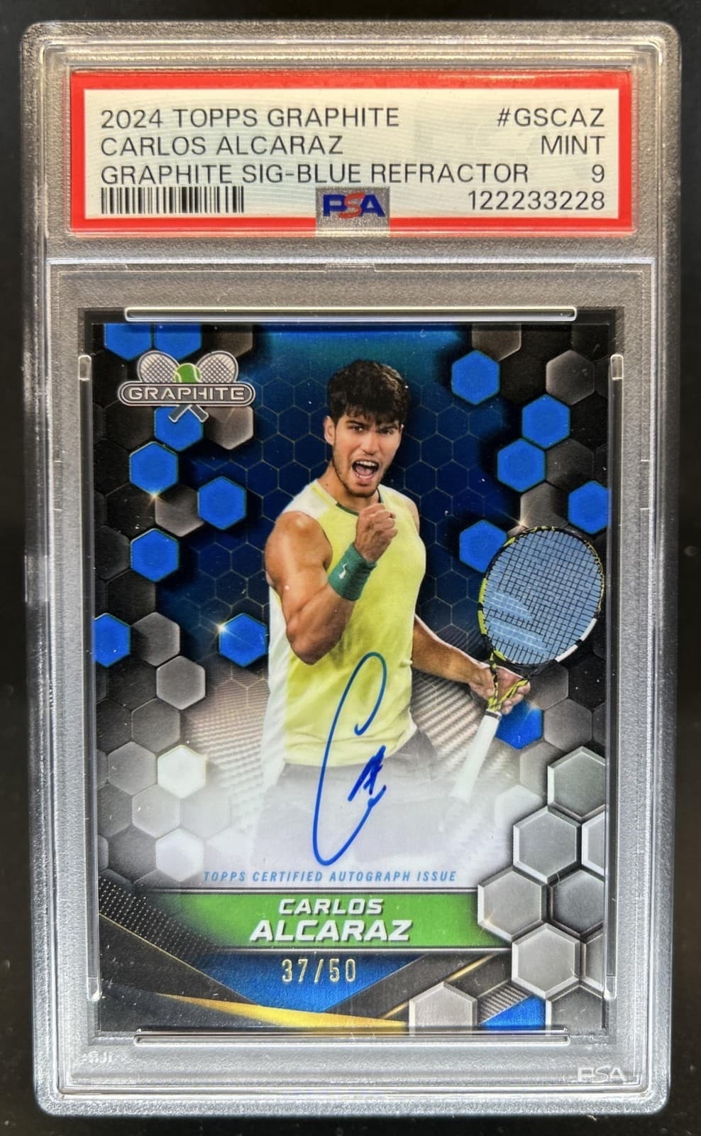 2024 Topps Graphite Carlos Alcaraz Signatures Blue Refractor Auto #/50 PSA 9