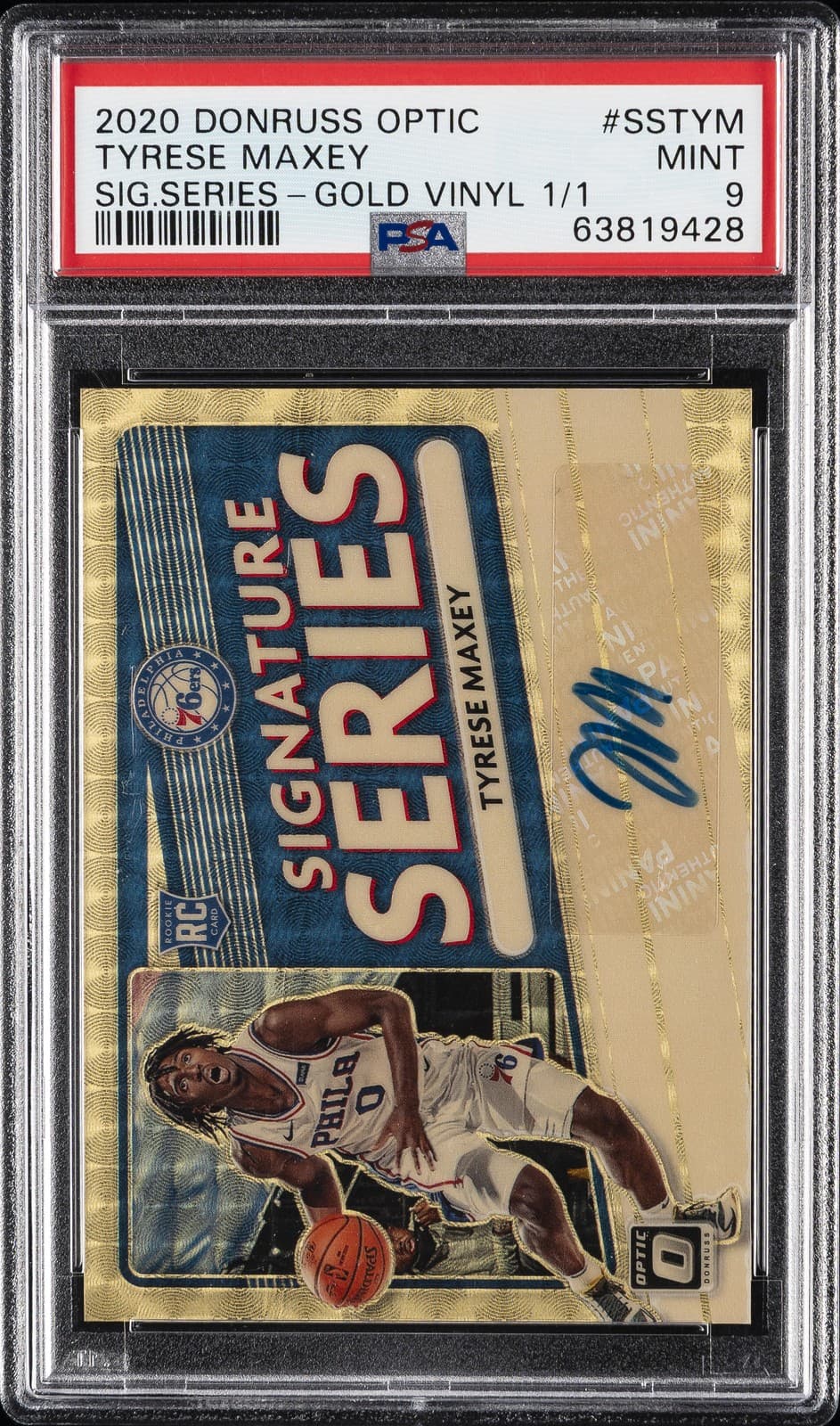 2020 PANINI DONRUSS OPTIC SIGNATURE GOLD VINYL TYRESE MAXEY RC 1/1 PSA 9 AUTO
