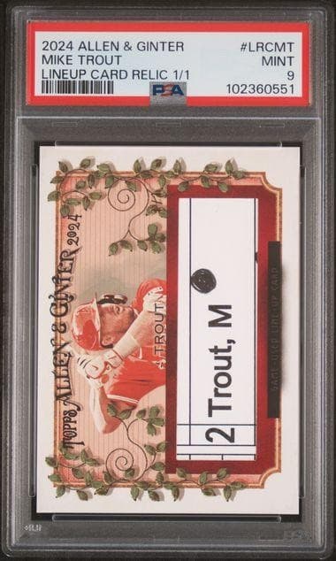 2024 Topps Allen & Ginter Mike Trout Lineup Card Relic 1/1 PSA 9