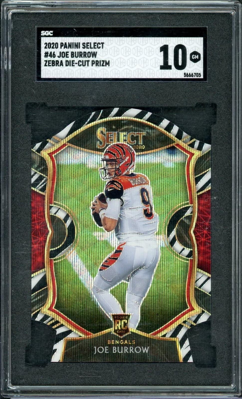 2020 Panini Select Joe Burrow Z#46 Zebra Die-Cut Prizm SGC 10