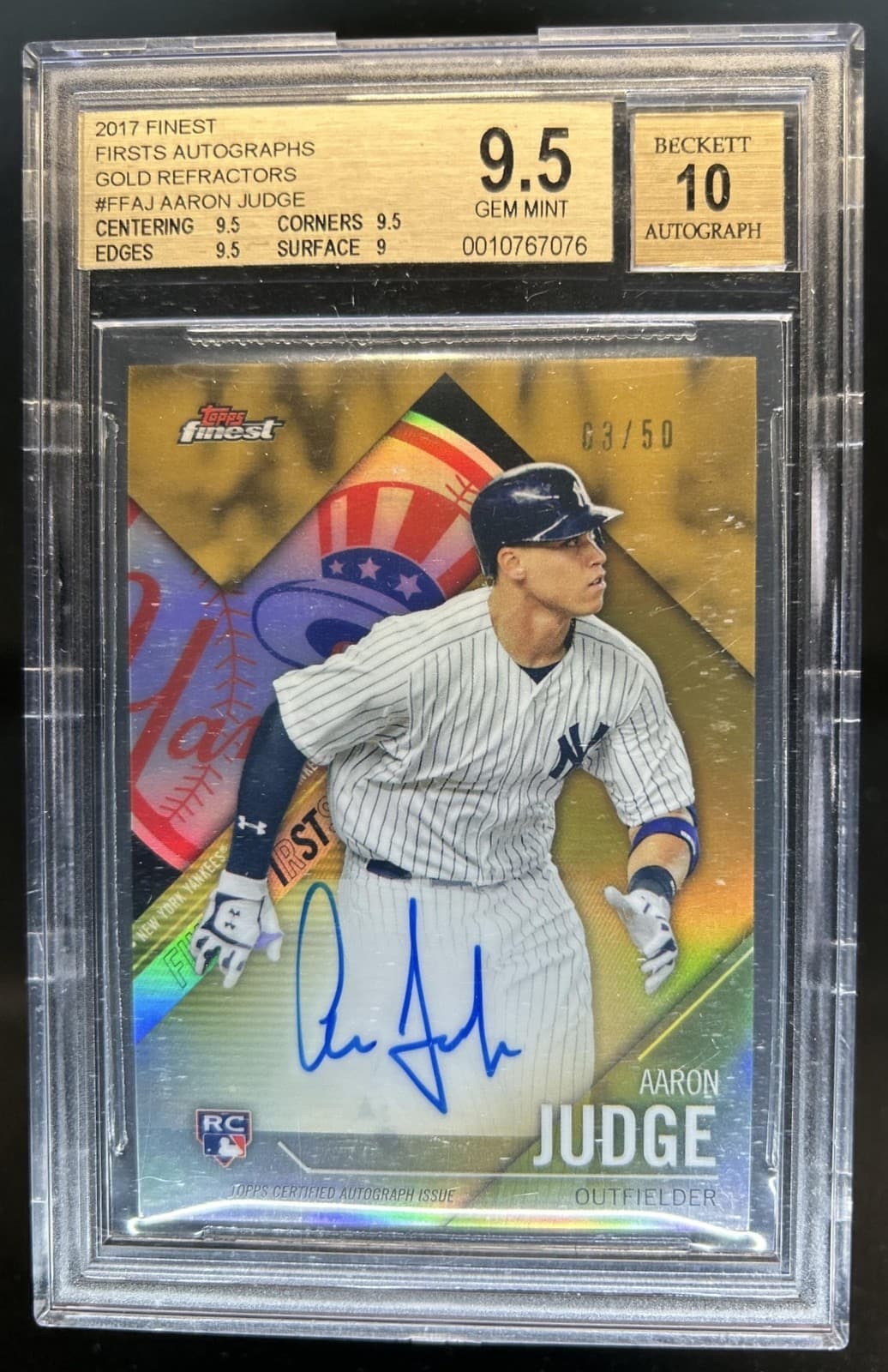 2017 Topps Finest Aaron Judge Firsts Auto RC Gold Refractor #/50 BGS 9.5/10