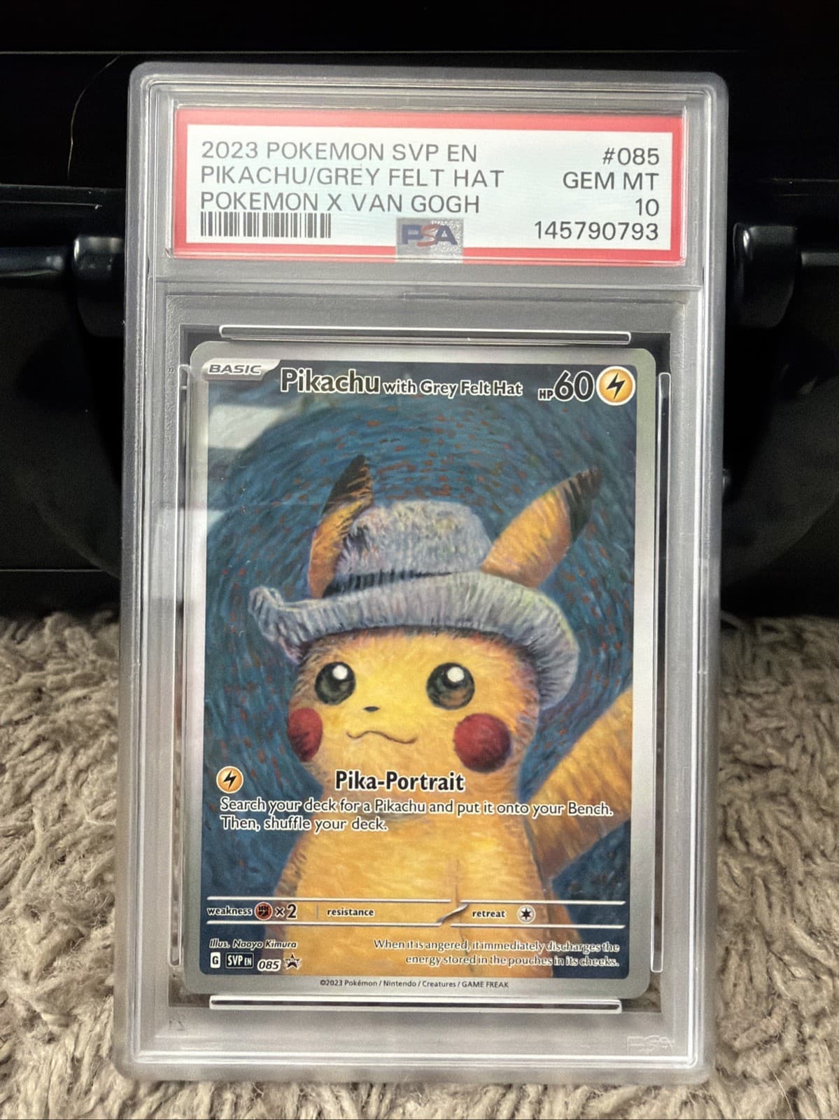 2023 Pokemon X Van Gogh Pikachu Grey Felt Hat PSA 10 #085