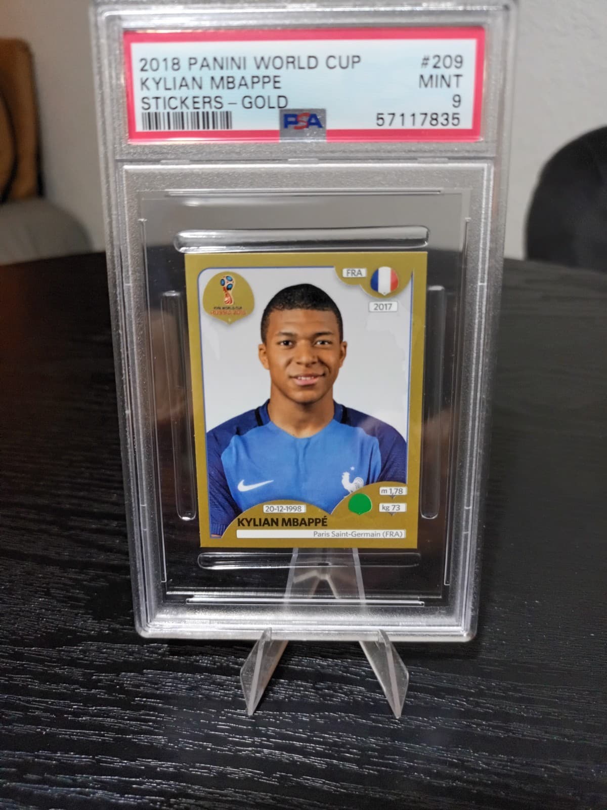 Kylian Mbappe 2018 Panini World Cup Stickers Gold Rookie  #209 PSA 9! FRANCE!