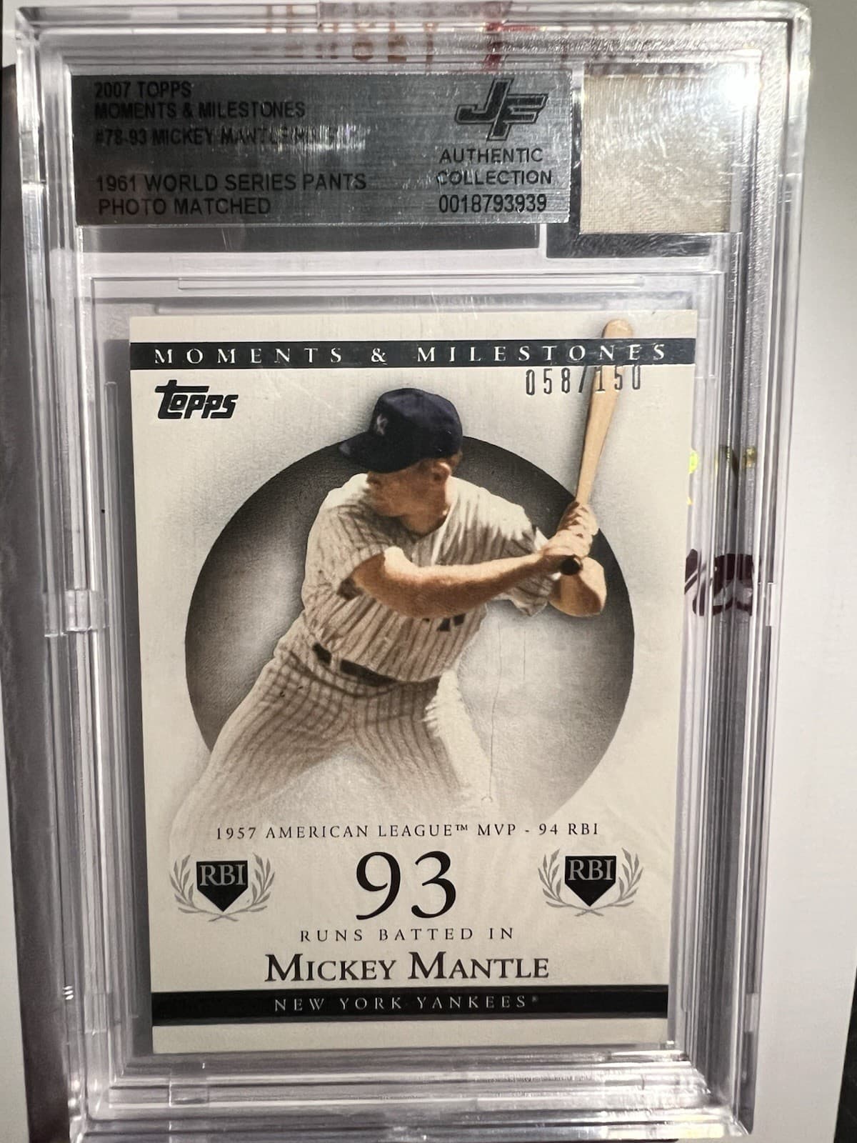 Topps 2007 Moments & Milestones Mickey Mantle Yankees #78-32 94 RBI /150 BGS